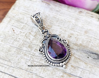 Handmade Pear Shape Amethyst Pendant, 925 Sterling Silver