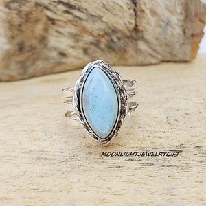 Natural Larimar Ring, Gemstone Ring, 925 Sterling Silver Ring, Beautiful Ring, Handmade Ring, Women Ring, Statement Ring, Gift For Her,