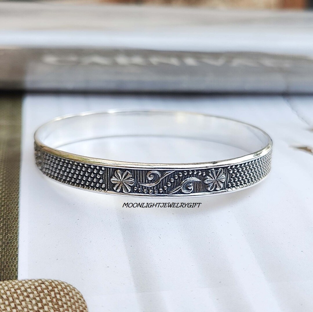 Handmade Sterling Silver Bangle, Boho Floral Statement Bangle - Etsy