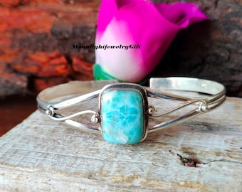 Larimar Bangle, Handmade Bangle, Women Bangle, Natural Larimar, 925 Silver Bangle, Boho Bangle, Designer Bangle, Larimar Jewelry, Gift Her,