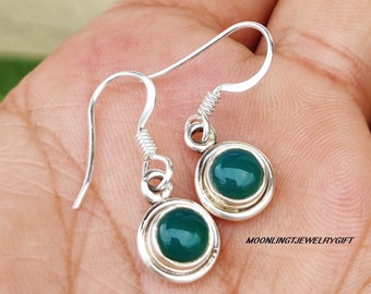 Groene onyx sterlingzilveren oorbellen, handgemaakte boho-edelsteenhanger