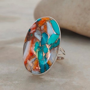 Oyster Copper Turquoise Ring, 925 Silver Ring, Handmade Ring, Gemstone Ring, Turquoise Stone Ring, Statement Ring, Boho Ring, Gift For Her