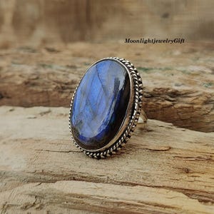 Blue Labradorite Ring, Statement Jewelry, 925 Sterling Silver Ring, Handmade Ring, Labradorite Gemstone, Wedding Ring, Gift For Her, ///