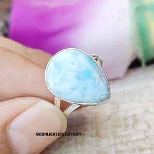 Larimar Ring, 925 Silver Ring,  Handmade Ring, Women Ring, Gemstone Ring, Statement Ring, Dainty Ring, Larimar Jewelry, Birthday Gifts Her,