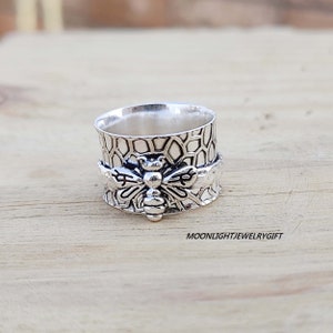 Honey Bee Ring, Spinner Ring, 925 Sterling Silver Ring, Boho Ring, Statement Ring, Handmade Ring, Beautiful Ring, Worry Ring, Gifts Item,