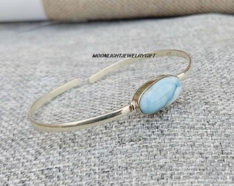 Larimar Armreif, 925 Sterling Silber, Boho Edelstein
