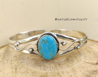 Blue Mohave Turquoise Bangle: 925 Sterling Silver Gemstone Jewelry