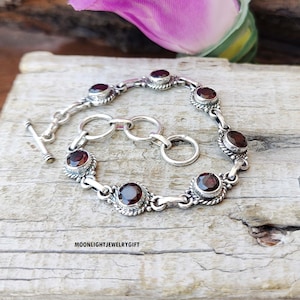 Garnet Bracelet, 925 Sterling Silver, Vintage Style Red Stone Bracelet, Girls Bracelet, Gift For Her, Gemstone Jewelry Gift, Boho Braclet,