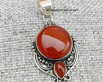 Carnelian Pendant, 925 Sterling silver Pendant, Meditation Pendant, Designer Pendant, Gemstone Pendant, Women Pendant, Birthday Gift For Her