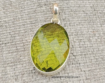 Handmade Peridot Pendant, 925 Sterling Silver, Boho Gemstone Jewelry