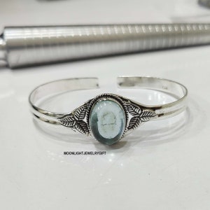 Aquamarine Bangle, 925 Sterling Silver Bangle, Gemstone Bangle, Handmade Bangle, Beautiful Bangle, Natural Aquamarine, Statement Bangle,