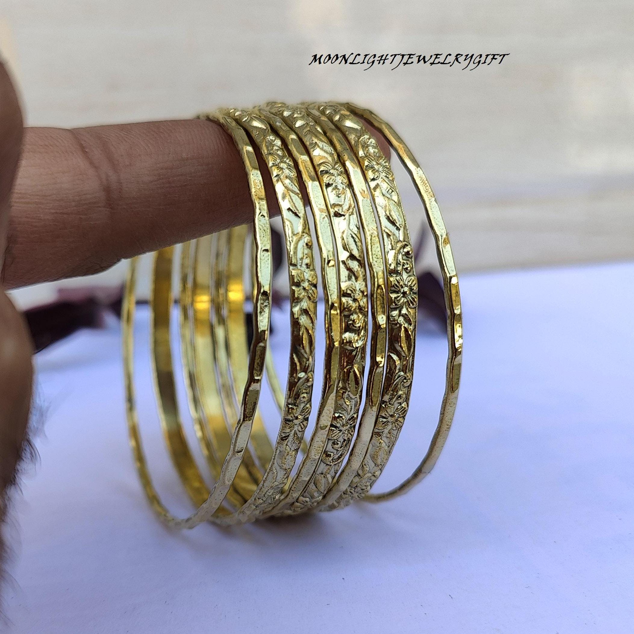 Set of 7 Bangle, Solid Brass Bangles, Stacking Bracelets, Gold