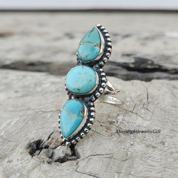 Anillos de turquesa Mohave, anillos de plata de ley 925, joyas de diseñador, anillos hechos a mano, piedra preciosa turquesa, anillos para mujer, regalo para ella, ///