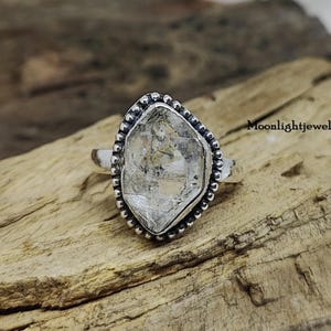 Raw Herkimer Diamond Ring, Designer Ring, 925 Sterling Silver Ring, Natural Gemstone Ring, Handmade Ring, Boho Ring, Gift For Her, ///
