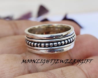 Vacker Spinner Silver Ring, 925 Sterling Silver Ring, Statement Ring, Handgjord Ring, Damring, Löftesring, Gåva till henne, ///