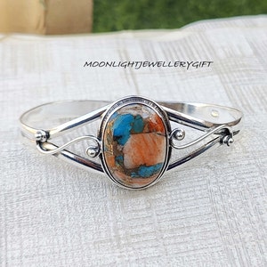 Natural Oyster Turquoise Bangle, 925 Sterling Silver Bangle, Handmade Jewelry, Oyster Jewelry, Gemstone Turquoise, Boho Bangle, Gift For Her