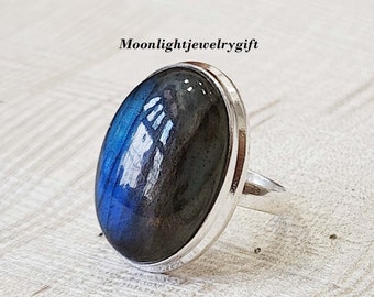 Blue Labradorite Ring, Boho Ring, 925 Solid Sterling Silver, Unique Ring, Natural Labradorite, Gemstone Ring, Handmade Ring, Designer Ring,