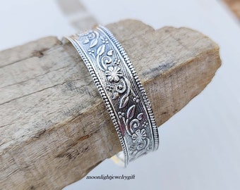 Bracciale floreale fatto a mano in argento sterling 925, gioiello boho di tendenza