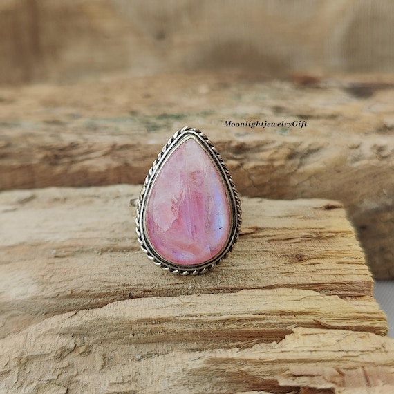Pink Moonstone Ring, 925 Sterling Silver, Boho Ring, Natural Gemstone Rings, Stylish Women Ring, Moonstone Jewelry, Lovely Ring, Gift item