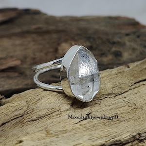 Natural Raw Herkimer Diamond Ring, 925 Sterling Silver Ring, Handmade Ring, Diamond Gemstone Ring, Silver Boho Ring, Gift For Her, ///