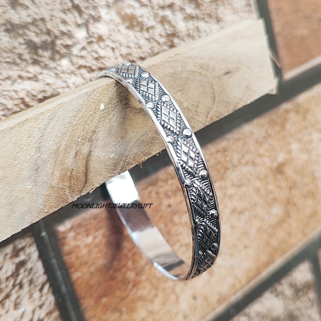 Handmade 925 Sterling Silver Bangle, Statement Flower Band - Etsy