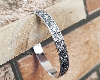 Handmade 925 Sterling Silver Bangle, Statement Flower Band
