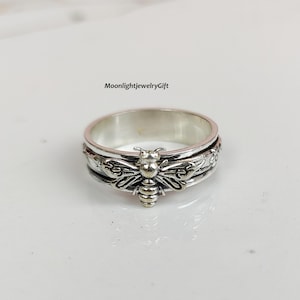 Bee spinner ring, 925 sterling silver ring, Statement ring, Fidget ring, Women ring, Honey Bee ring, Anxiety Ring, Meditation Spinner Rings