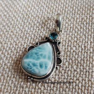 Larimar & Blue Topaz Pendant, 925 Sterling Silver Pendant, Handmade Pendant, Beautiful Pendant, Wedding Pendant,Gemstone Pendant, Gifts Her