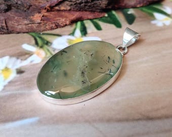 Designer Prehnite Pendant, Solid 925 Sterling Silver Pendant, Gemstone Necklace, Handmade Pendant, Promise Pendant, Gift For Her, ///