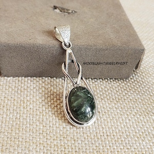 Pendentif séraphinite, pendentif en argent sterling 925, beau pendentif, pendentif en pierres précieuses, pendentif Anexity, pendentif fait main, cadeaux pour femme,