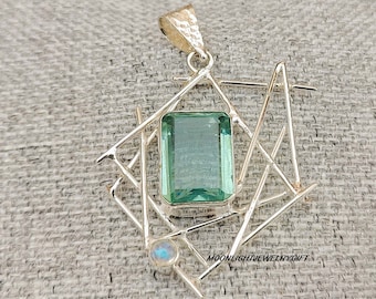 Handmade Sterling Silver Aquamarine Pendant, Boho Gemstone Jewelry