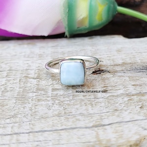 Solid 925 Sterling Silver Larimar Ring, Boho Statement Ring, Gemstone Jewelry, Larimar Ring, Women Ring, Wedding Ring, Blue Larimar Jewelry,