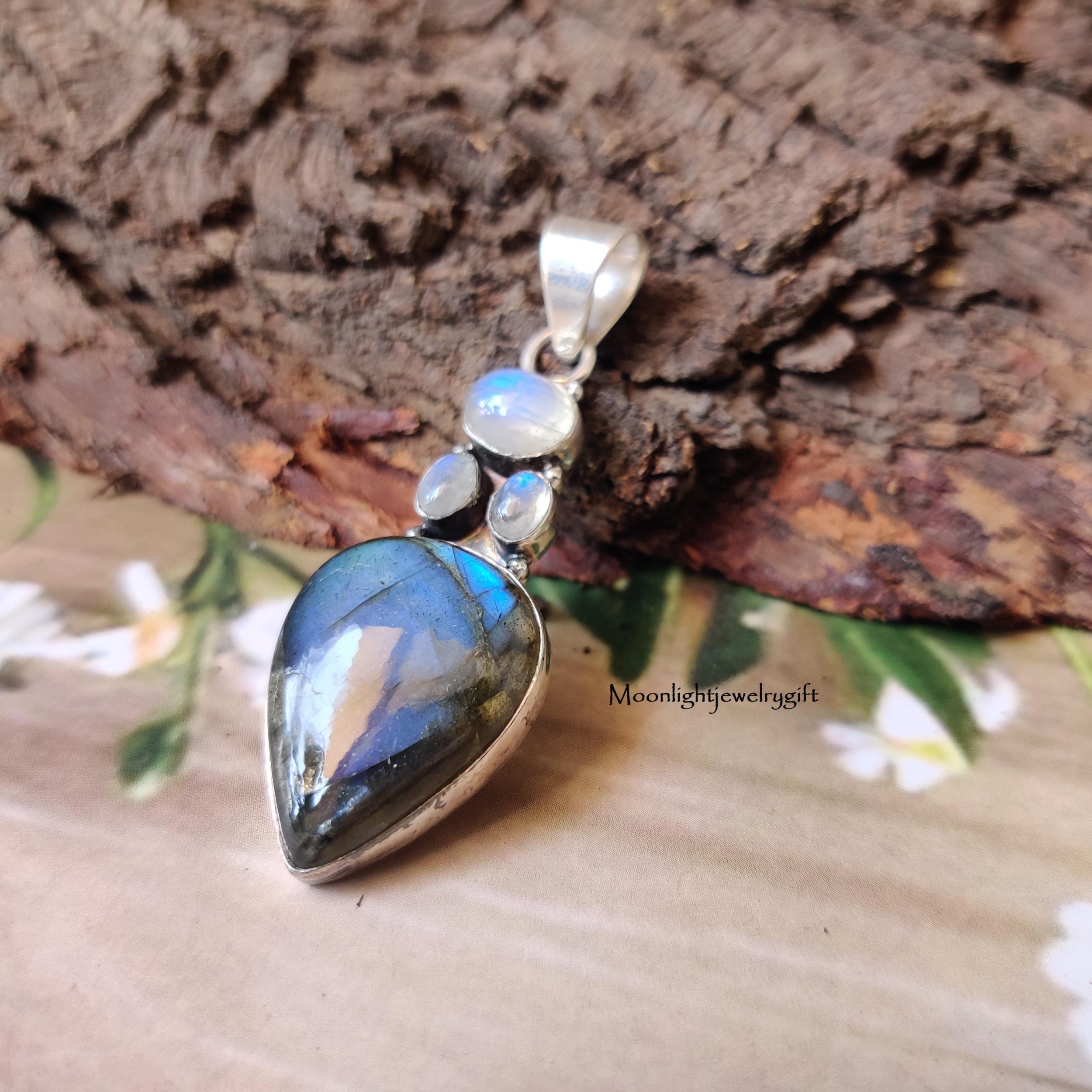 Pendentif labradorite et pierre de lune - Brin de Syl