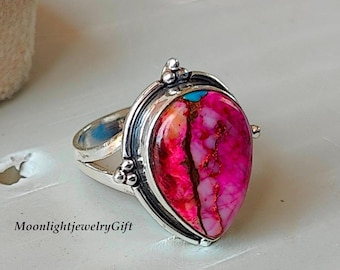 Pink Oyster Turquoise Ring, 925 Solid Silver Ring, Women Ring, Beautiful Ring, Anniversary Ring, Birthday Present, Wedding Ring, Gifts Her,