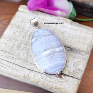 Blue Lace Agate Pendant 925 Sterling Silver Pendant Handmade Pendant Very Pretty Silver Jewelry Original Gemstone Pendant Mother&#39;s Day Gift