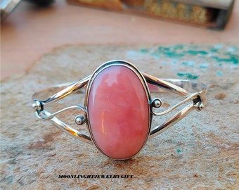 Pink Opal Bangle, 925 Sterling Silver Bangle, Statement Bangle, Gemstone Bangle, Anniversary Bangle, Bangle, Promised Bangle, Gifts For Her,