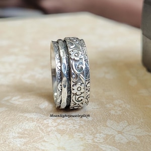 Blätter & Blume Design Spinner Ring, Boho Ring, 925 Sterling Silber Ring, Meditation Ring, Daumen Ring, handgemachter Schmuck, Geschenk für sie,