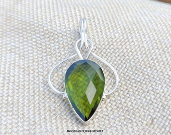 Handmade Peridot 925 Sterling Silver Pendant, Boho Gemstone Jewelry