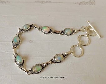 Handgemachtes Opal 925 Sterling Silber Armband: Statement Edelstein Schmuck