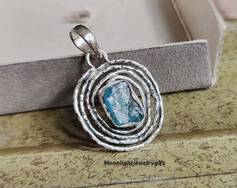 Aquamarine Sterling Silver Pendant, Handmade Gemstone Jewelry