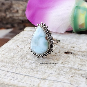 Larimar Ring, Statement Ring, Gemstone Ring, Handmade Ring, 925 Silver Ring, Boho Ring, Stone Ring, Designer Ring, Women Ring, Gift For Her,