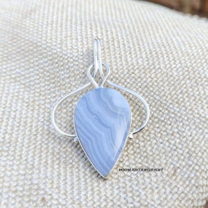 Blue Lace Agate Pendant, 925 Sterling Silver Pendant, Gemstone Pendant, Women Pendant, Handmade Pendant, Jewelry Pendant, Birthday Present,