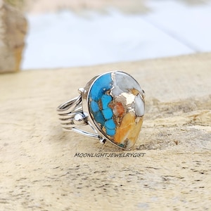 Auster Kupfer Türkis Ring, Edelstein Ring,handgefertigter Ring,925 Sterling Silber Ring,Statement Ring,Schöner Ring,Frauen Ring,Geschenk für sie,