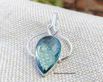 Handmade Boho Aquamarine Pendant, 925 Sterling Silver Jewelry