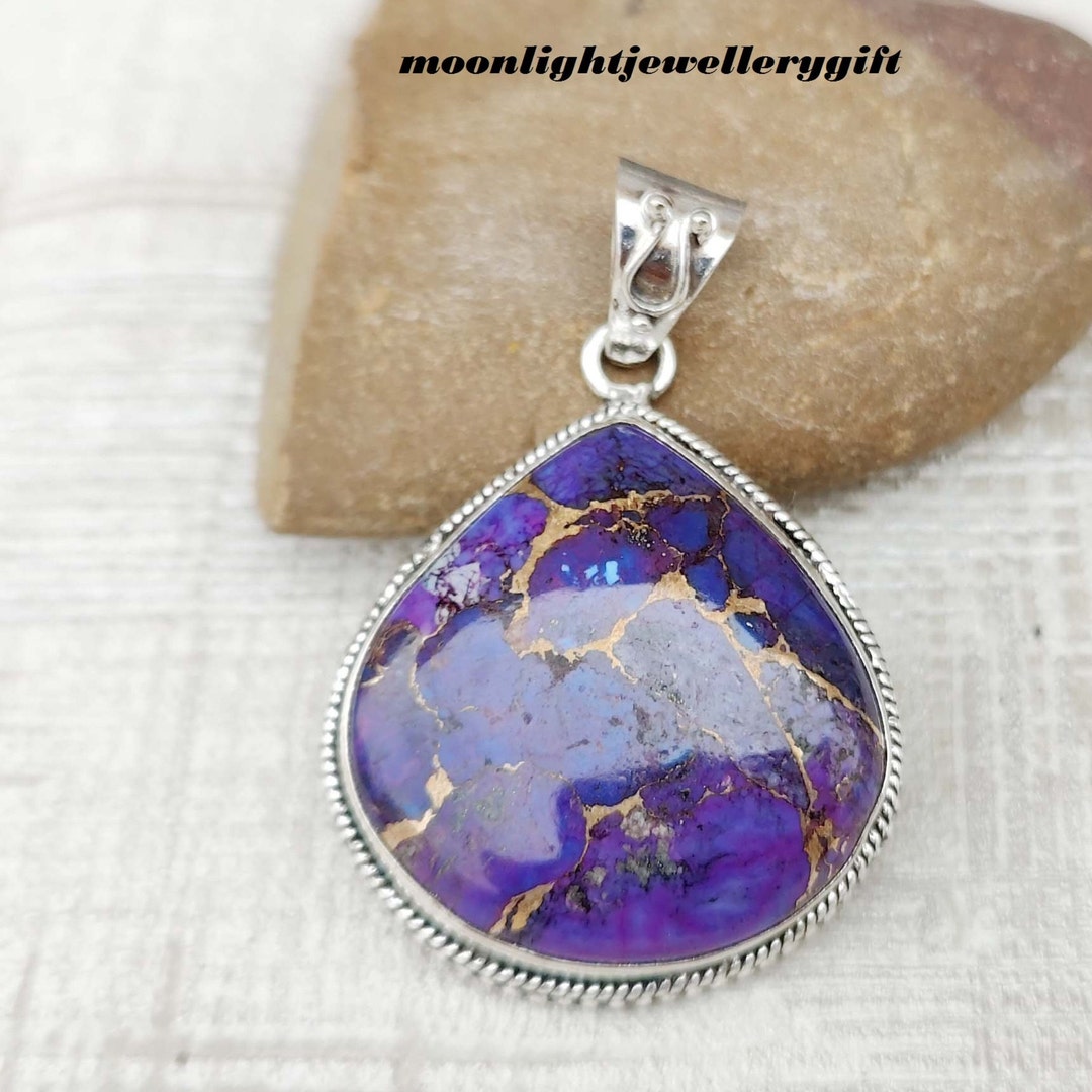 Pendentif Argent 925 Larme – Pierre Violette Et Turquoise – Fantaisie Nature