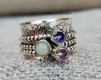 Amethyst & Opal Spinner Ring, Women Ring, 925 Sterling Silver Ring, Gemstone Ring,Handmade Ring,Statement Ring, Beautiful Ring,Promise Ring,