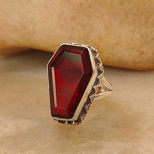 Garnet Coffin Ring, 925 Silver Ring, Silver Band Ring, Promise Ring, Christmas Gifts, Handmade Jewelry, Gemstone Ring, Statement Ring, Rings