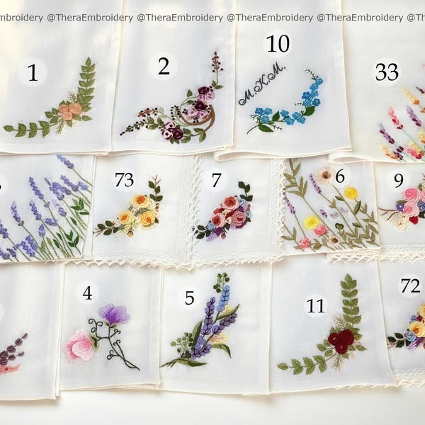 Wedding Handkerchief, Custom Embroidered Handkerchief, Ladies Embroidery Handkerchief, Linen Handkerchiefs, Women Wild Floral Handkerchiefs