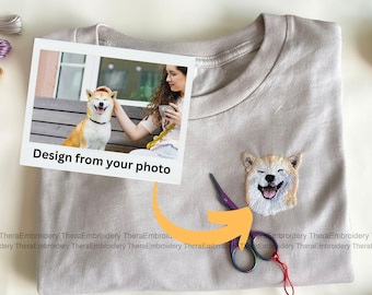 Maglietta personalizzata con ricamo per animali domestici, maglietta personalizzata con ricamo della tua foto, maglietta con ricamo per cani e gatti, regali personalizzati per gli amanti degli animali domestici