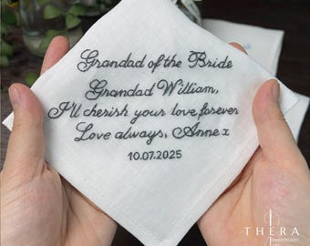 Grandfather Handkerchief From Bride Or Groom, Grandfather Pocket Square, Custom Embroidery Men's Handkerchiefs
